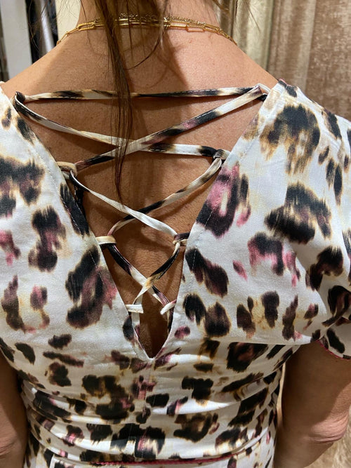 Eva Kayan Leopard Print Dress Criss Cross Back