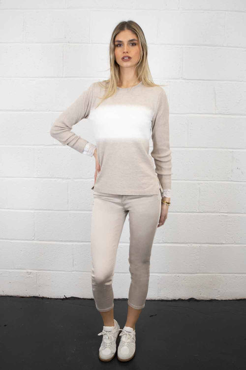 No2moro Foyle Taupe Jumper with Cream Panel