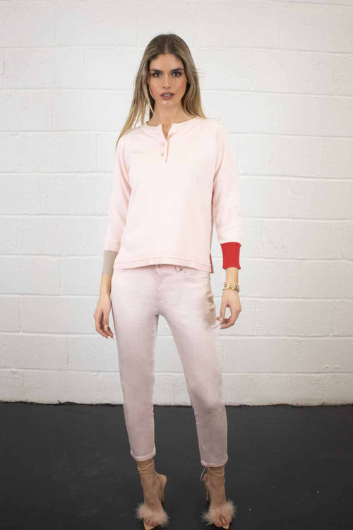 No2moro Rinn Buttoned Round Neck Jumper in Pink