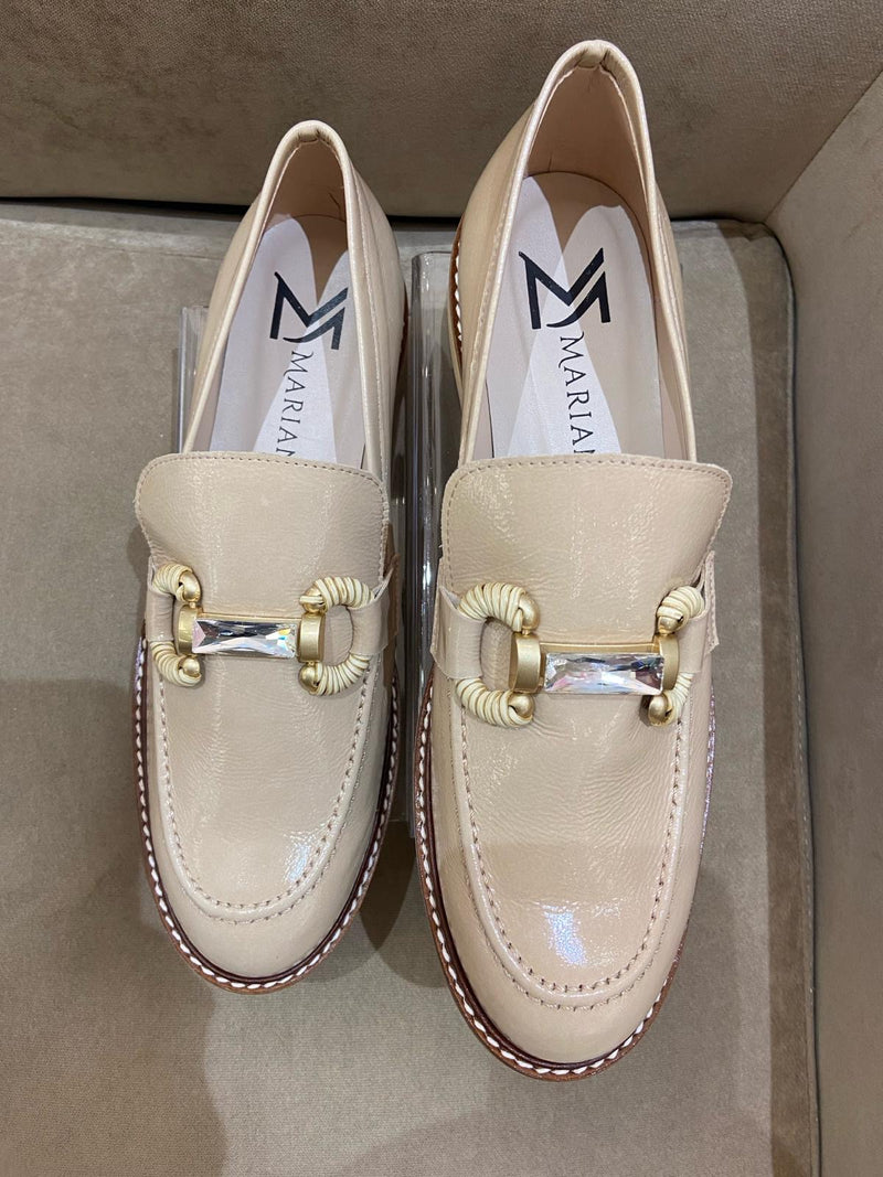 Marian Crystal Buckle Loafer Nude