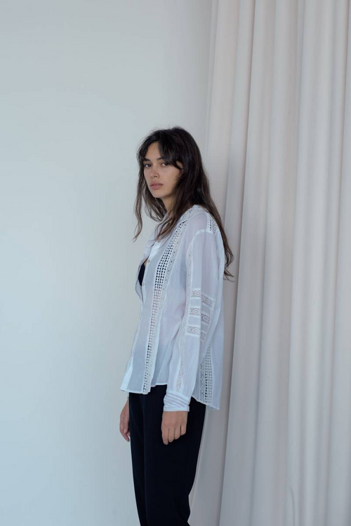 Eva Kayan Cotton Lace Detail Shirt In White