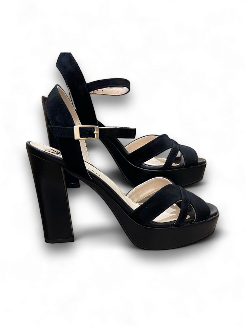 Marian Black Suede Leather Strappy Platform Sandals