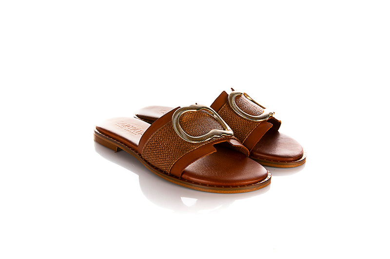 Carytis Toffee Leather Sandal with gold Buckle