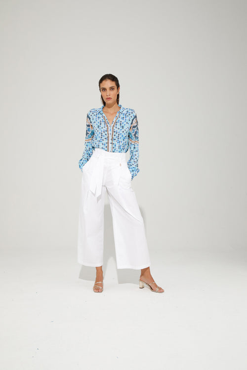 Goa Goa Los Angeles  Belted White Palazzo Trousers
