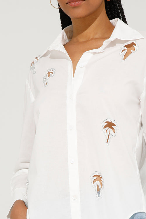 Goa Goa Nautyn White Cotton Poplin Shirt with Palm Tree Cutout