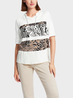 Marc Cain Short Sleeve Sporty Jumper With Animal Print Motif