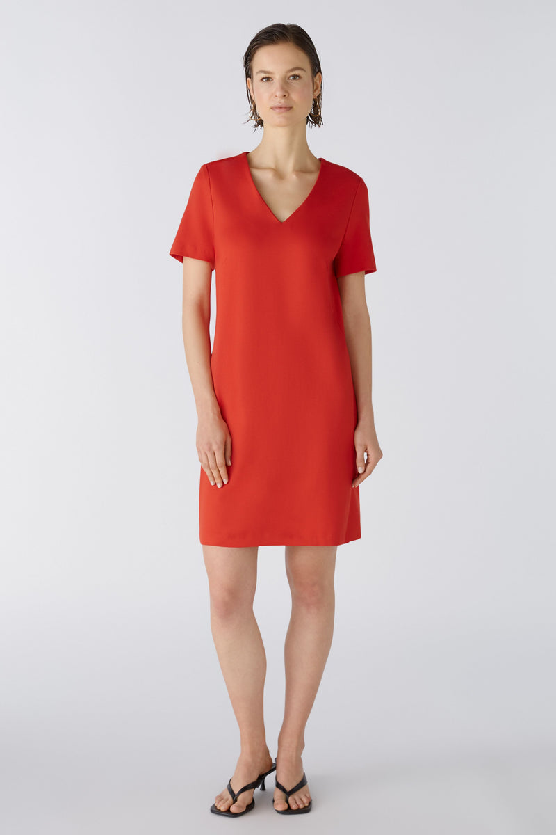 Oui Jersey Short Sleeved Dress in Red