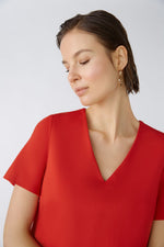 Oui V-Neck Short Sleeve Jersey Dress In Red