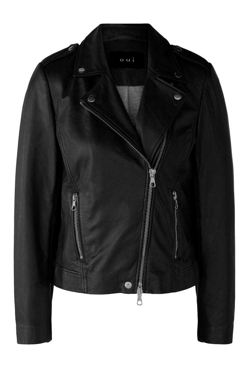 Oui Liberty Leather Jacket in Black