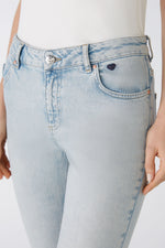 Oui Light Blue Cropped Kick Flair Jeans With Heart Embroidery