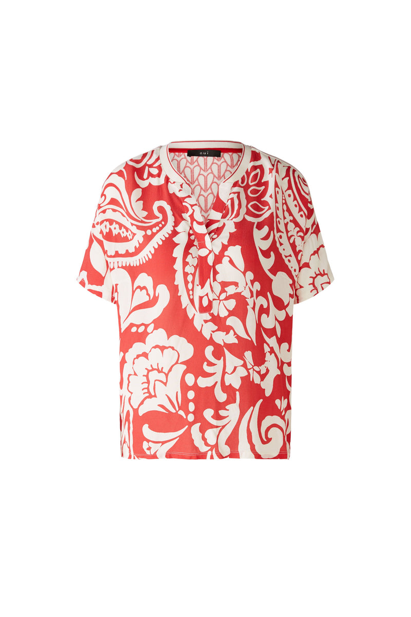 Oui Red and White Printed  Blouse