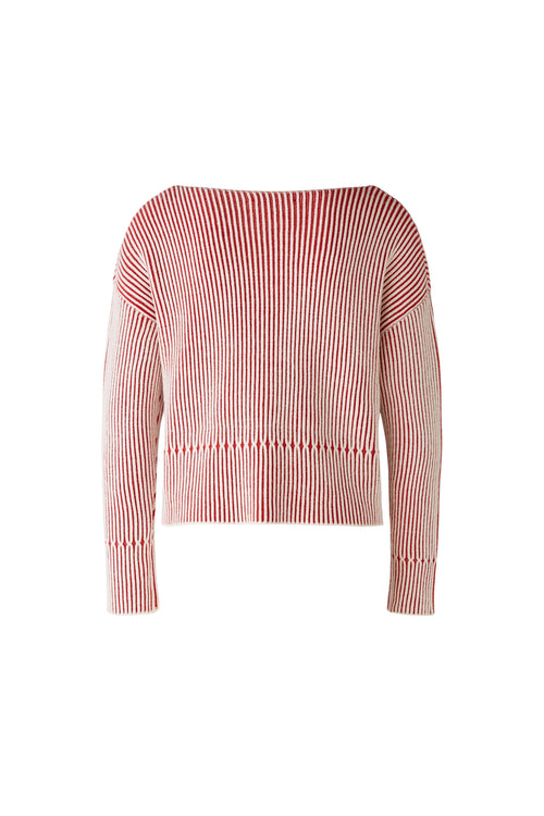 Oui Red/White Ribbed Boat Neck Jumper From Back