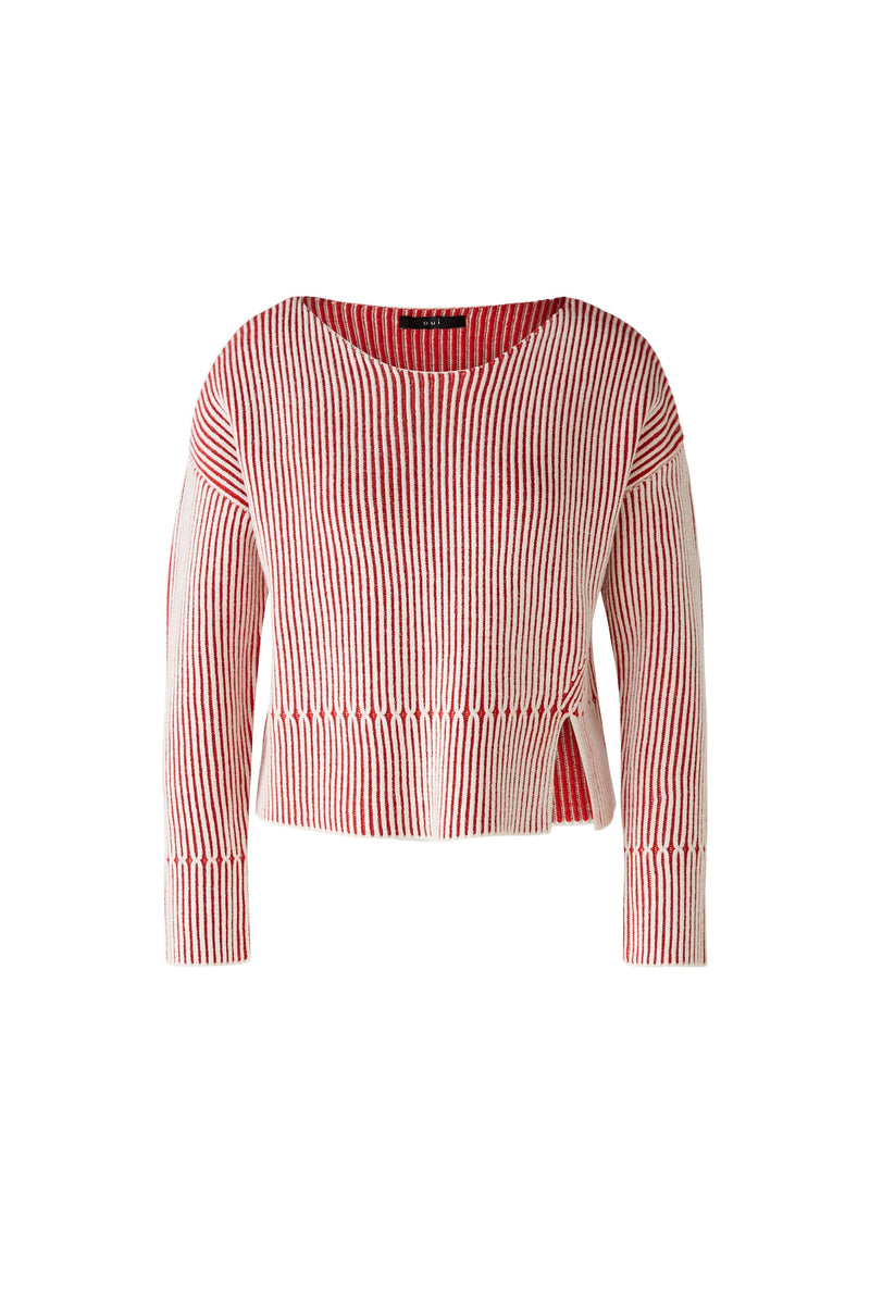 Oui Red/White Ribbed Boat Neck Jumper