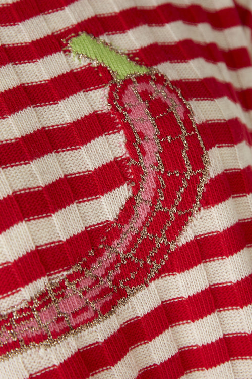 Oui Chilli Striped Red and Stone Jumper IN